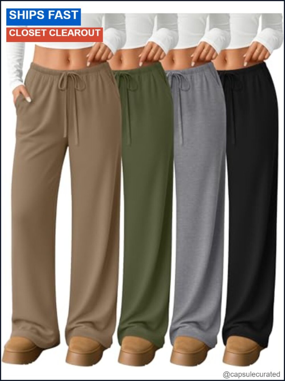 Women's 4 Pack Wide Leg Lounge Yoga Pants Pull On Drawstring Sweatpants